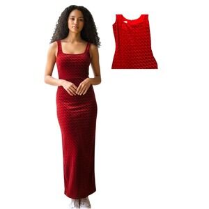 ALGO Red Velvet Embossed Scallop Maxi Dress Women 6 Sleeveless bodycon cocktail